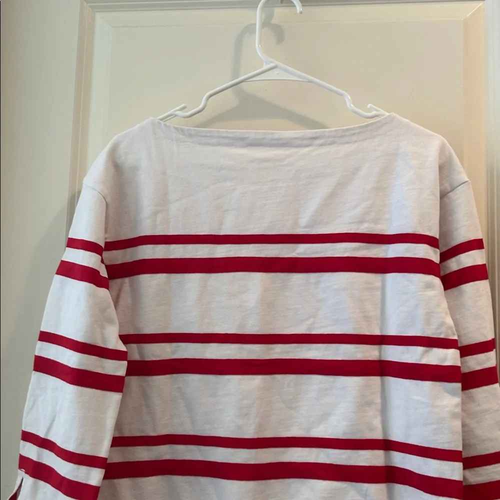 Tory Burch White & Red ribbon Striped “Kendall” boat neck 3/4 sleeves top size M